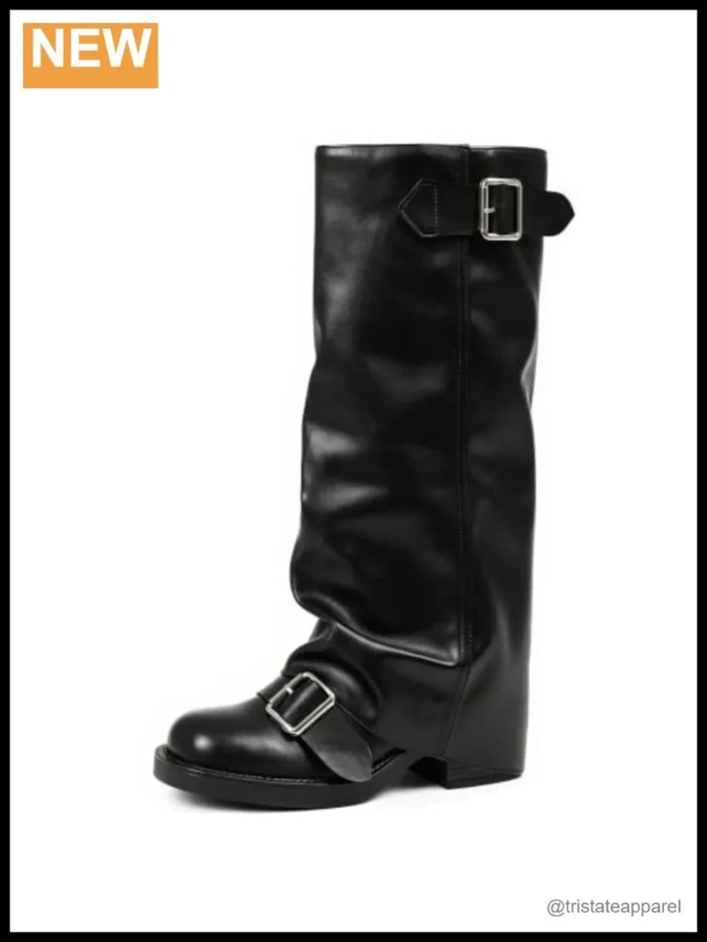 Fold Over Knee High Boots Women Chunky Block Heel Round Toe Pull On Slouchy